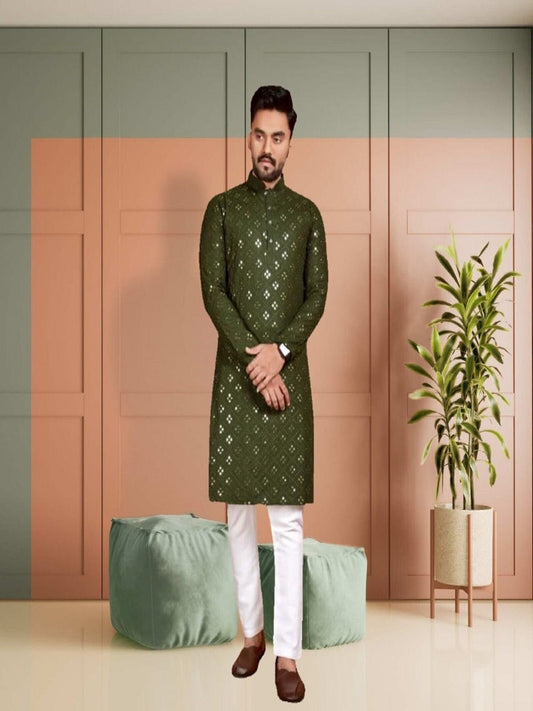 Men Cotton Mirror Work Kurta and Pyjama Set 16-KN4