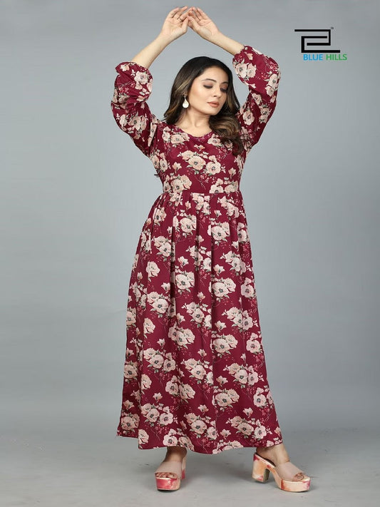 Western Long Printed Heavy Kasturi Silk Full Stitched Gown 13-IN7