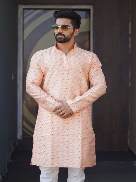 Peach Kurta Jacquard Silk Kurta With Pajama Bollywood Party Kurta 16-VN7