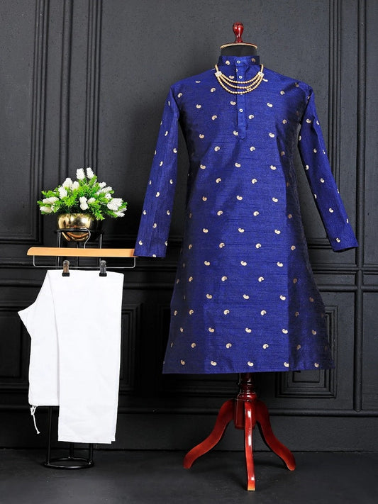 Printed Jacquard Kurta in Navy Blue Wedding Wear Kurta Pajama Suit 16-SD9