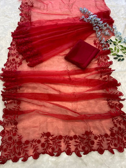 Organza Silk With Heavy Embroidery Work Saree