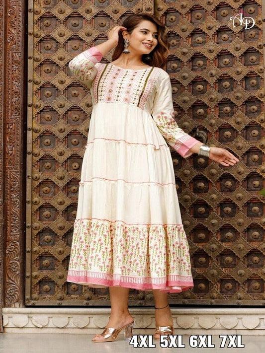Women's Traditional Cotton Kurti Ethnic Long Gown Kurta Western Dress AD