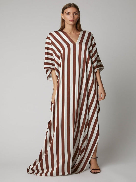 Stripes Soft Satin Silk Kaftan Dress J5624