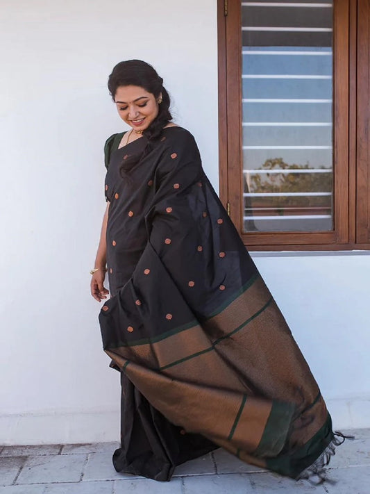 Black Color Banarasi Soft Silk Saree