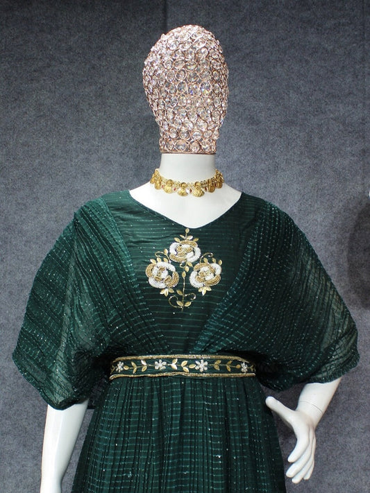 New Fancy Heavy Faux Georgette Gown With Khatli Work And Belt 13-PC2