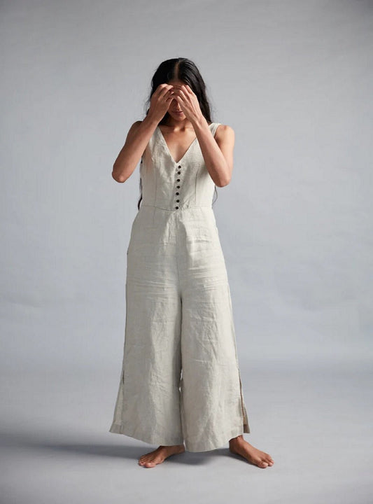 Off White Linen Jumpsuit