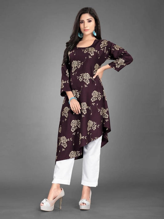 Casual Wear Rayon Cotton Foil Printed Full Stitched Kurti Pant 12-GT4