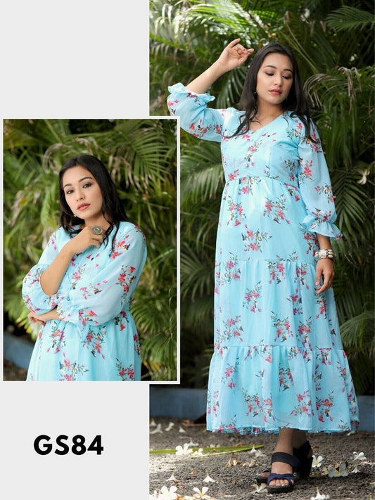 Women Georgette Fit and Flair Gown Fancy Dress 13-GT6