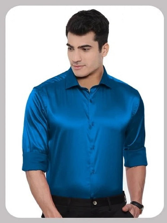 Plain Men's Party Wear Long Sleeves Satin Shirt