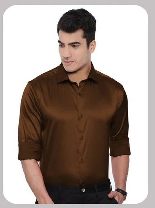 Plain Men's Party Wear Long Sleeves Satin Shirt