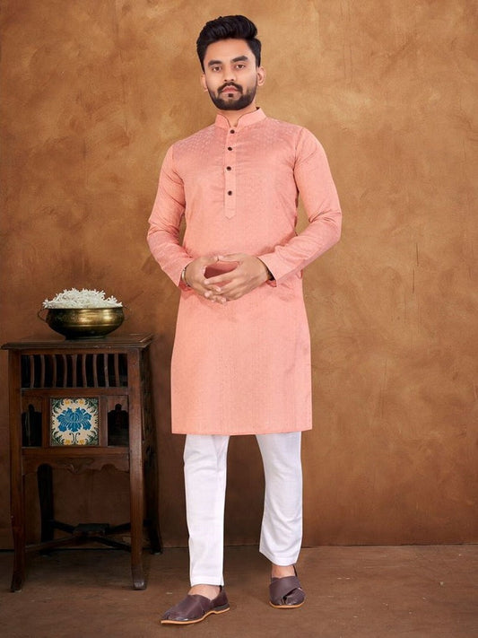 Men's Solid Straight Jacquard Silk Kurta Cotton Pyjama Set Readymade Kurta for Men 16-VN4