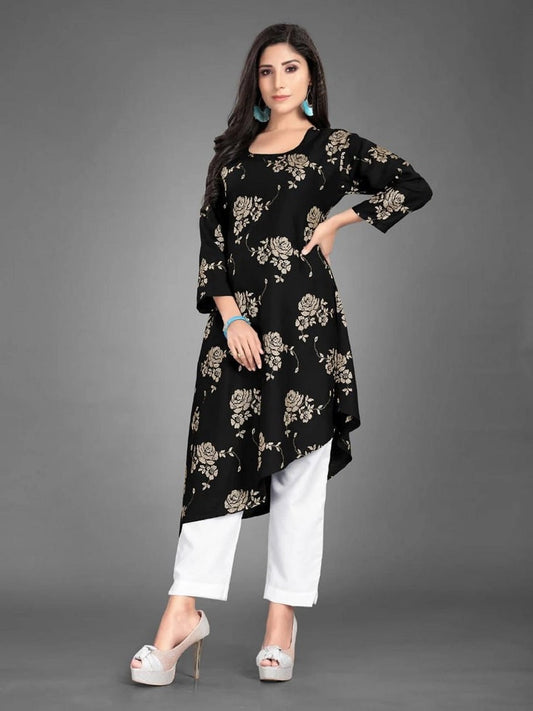 Casual Wear Rayon Cotton Foil Printed Full Stitched Kurti Pant 12-GT4