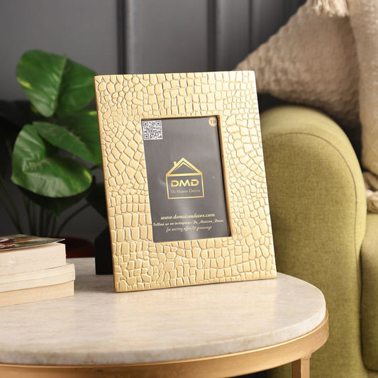 Aiko Photo Frame in Croc Pattern Gold Finish