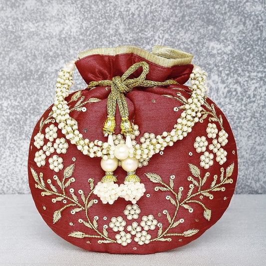 Maroon Embroidered Women Potli bag