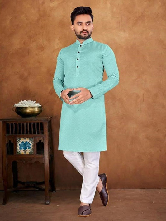 Men Jacquard Silk Kurta and Cotton Pyjama Set 16-SR3