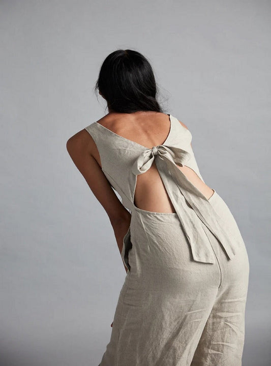 Off White Linen Jumpsuit