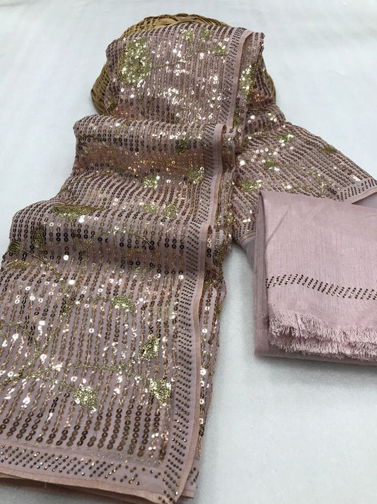 Stylist Georgette Sequence Work Saree Function Wear Saree