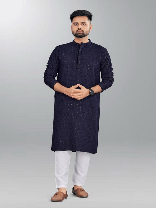 Men's Chikan Work Rayon Kurta with Cotton Pajama Set for Men 16-SR8