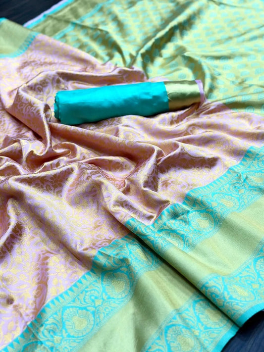 Soft Lichi Silk Jacquard Waving Work With Gold Zari Waving Saree