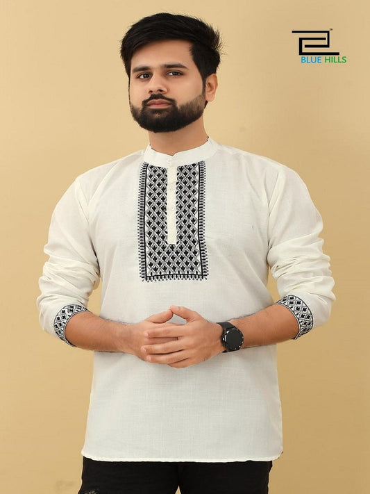 Men's Pure Cotton Embroidery Short Kurta Party Wear Kurta's 16-SR5