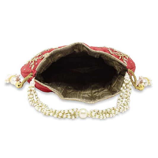 Red Embroidered Women Potli bag