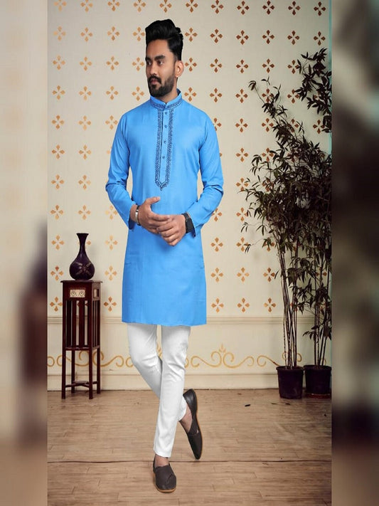 Men Sky Blue Kurta and Pyjama Set Pure Cotton 16-SS4