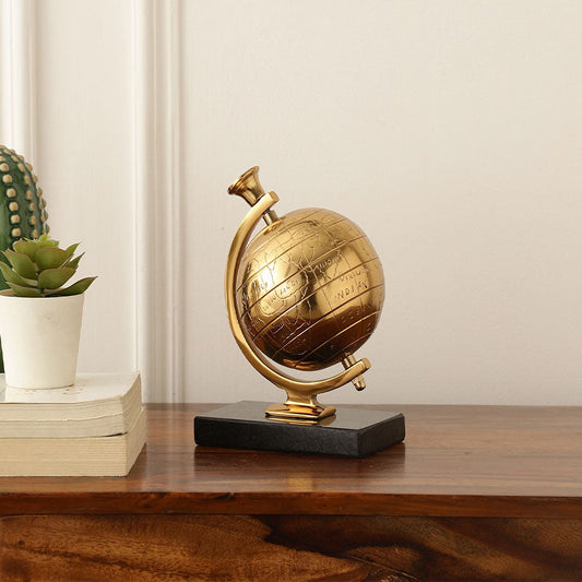 Miniature Metal Earth With Marble Base Showpiece | Multiple Colors