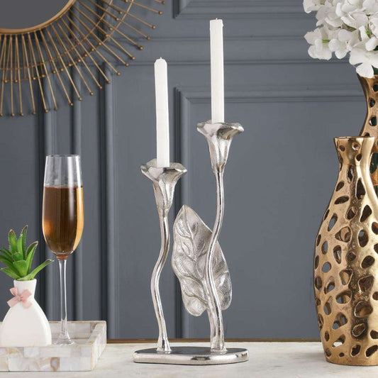 Jules Double Silver Candle Holder