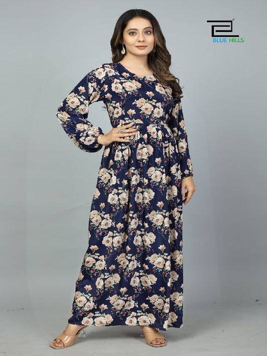 Western Long Printed Heavy Kasturi Silk Full Stitched Gown 13-IN7