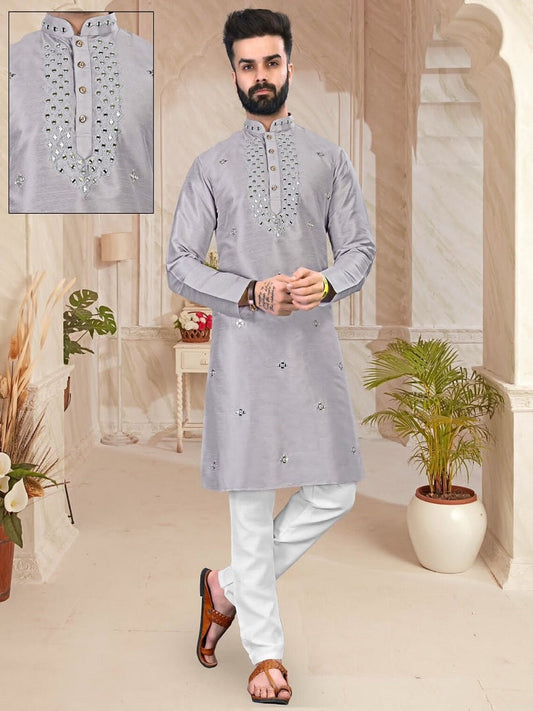 Men's Silk Straight Kurta Cotton Pyjama Set Men Readymade Kurta 16-SP17