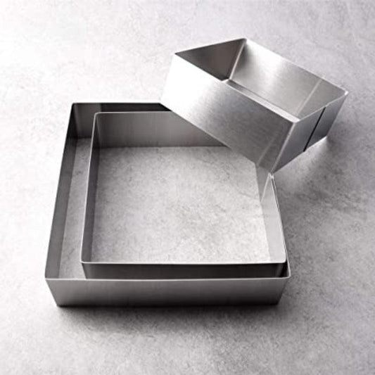 Stainless Square Shaped Steel Cake Ring  | Set of 9