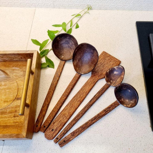 Traditional Coconut Shell & Wood Cooking Set | Set of 5