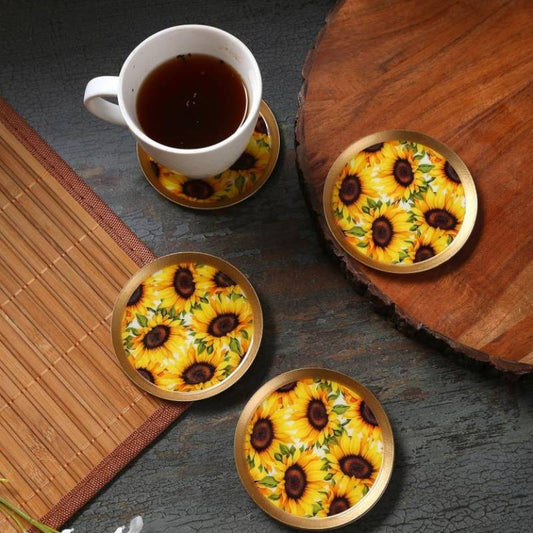 Sunflower Print Iron Coasters | Set Of 6