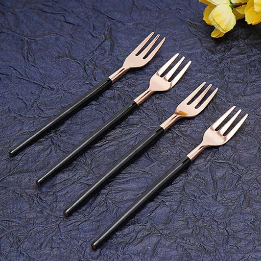 Black & Rose Gold Dessert Forks  | Set Of 4