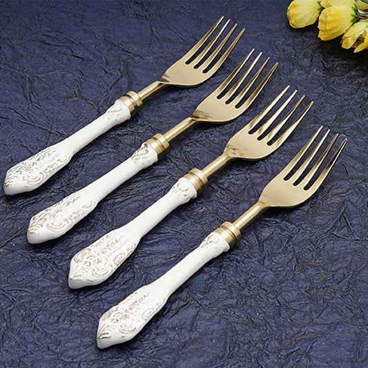 White Gold Stainless Steel Table Forks  | Set Of 4