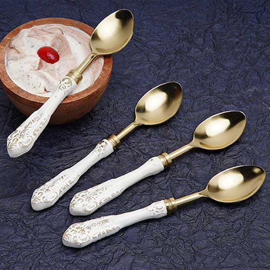 White Gold Stainless Steel Dessert Spoons | Set Of 4