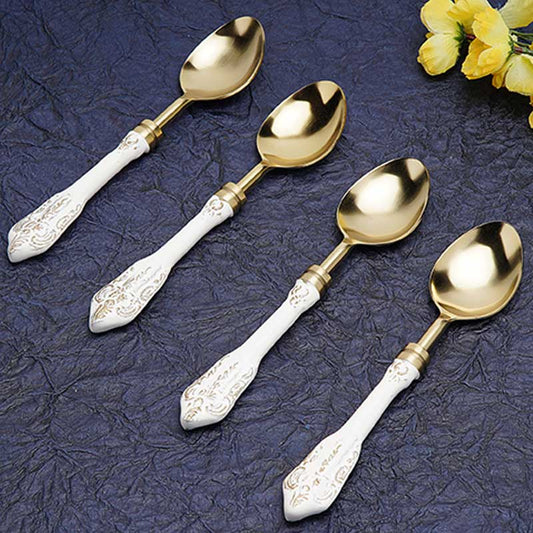 White Gold Stainless Steel Dessert Spoons | Set Of 4