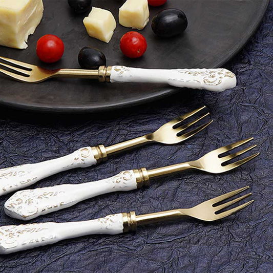 White Gold Stainless Steel Dessert Forks | Set Of 4