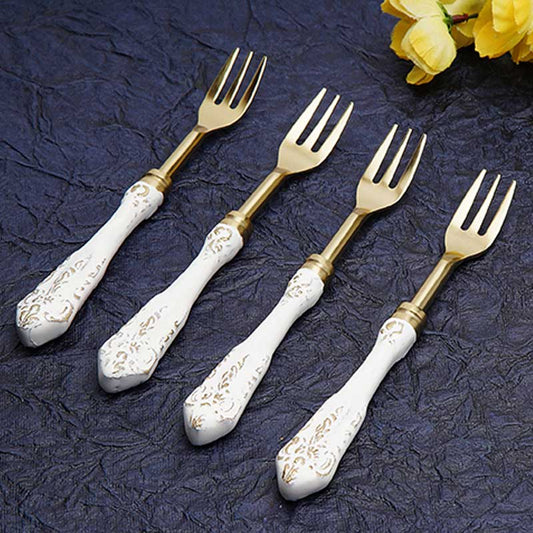 White Gold Stainless Steel Dessert Forks | Set Of 4