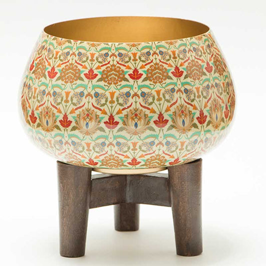 Indian Summer Floral Print Planter With Wooden Stand