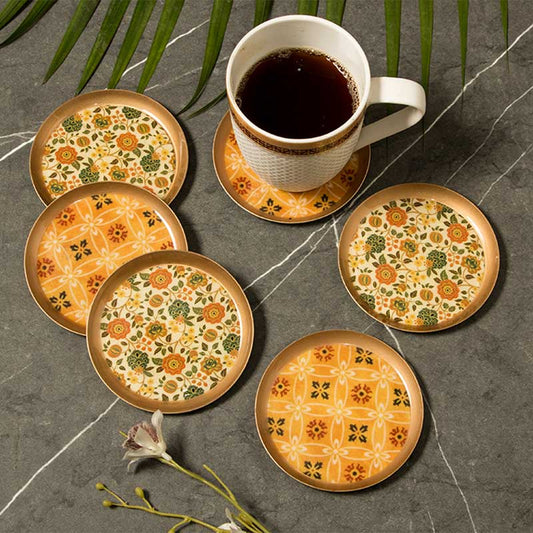 Sunny Breezy Print Metal Coasters | Set Of 6