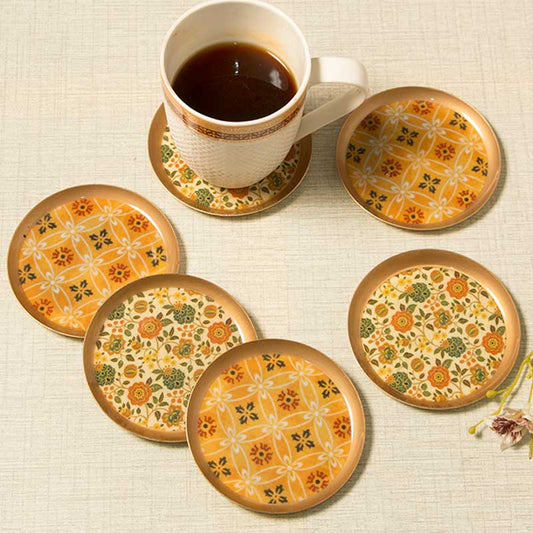 Sunny Breezy Print Metal Coasters | Set Of 6