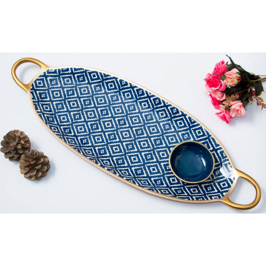 Blue Ikkat Platter with Dip Bowl