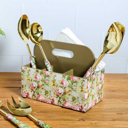 Green Floral Mdf Cutlery Holder