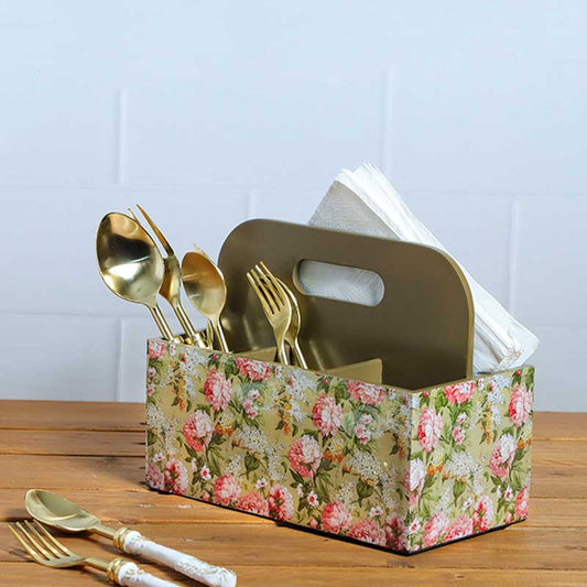 Green Floral Mdf Cutlery Holder