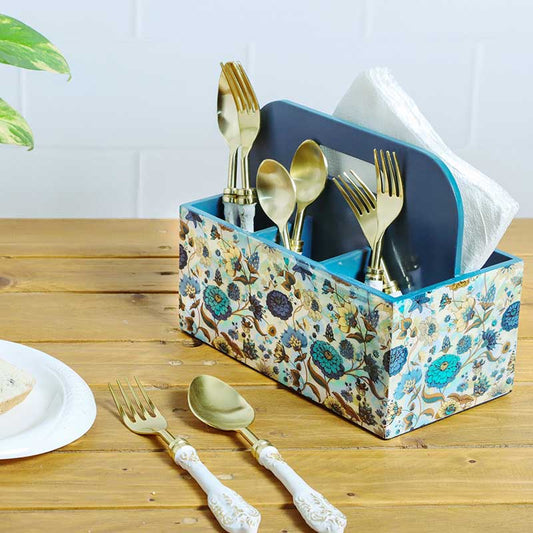 Blue Floral Mdf Cutlery Holder