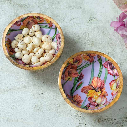 Gladiolus Harmony Print Wooden Snack Bowls | Set Of 2