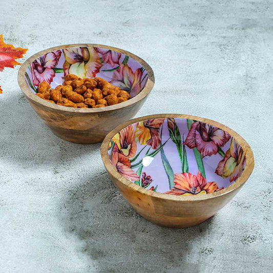 Gladiolus Harmony Print Wooden Snack Bowls | Set Of 2