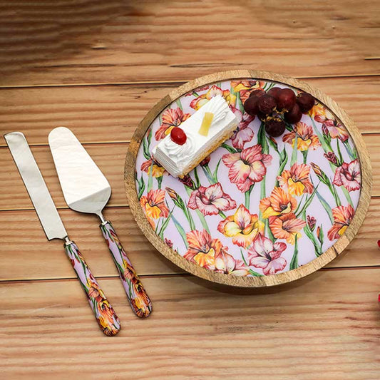 Round Gladiolus Harmony Print Wooden Cake Stand