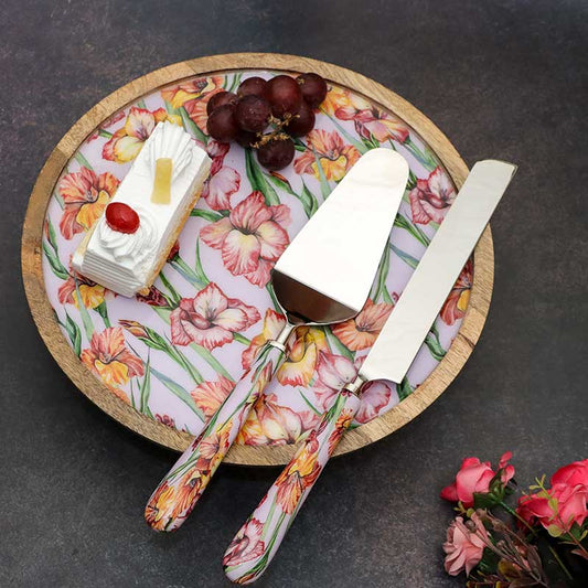 Round Gladiolus Harmony Print Wooden Cake Stand